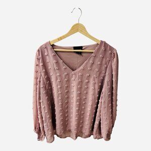 LIV Los Angeles Anthroplogie Swiss Dot Top Pink Large V-Neck Long Sleeve